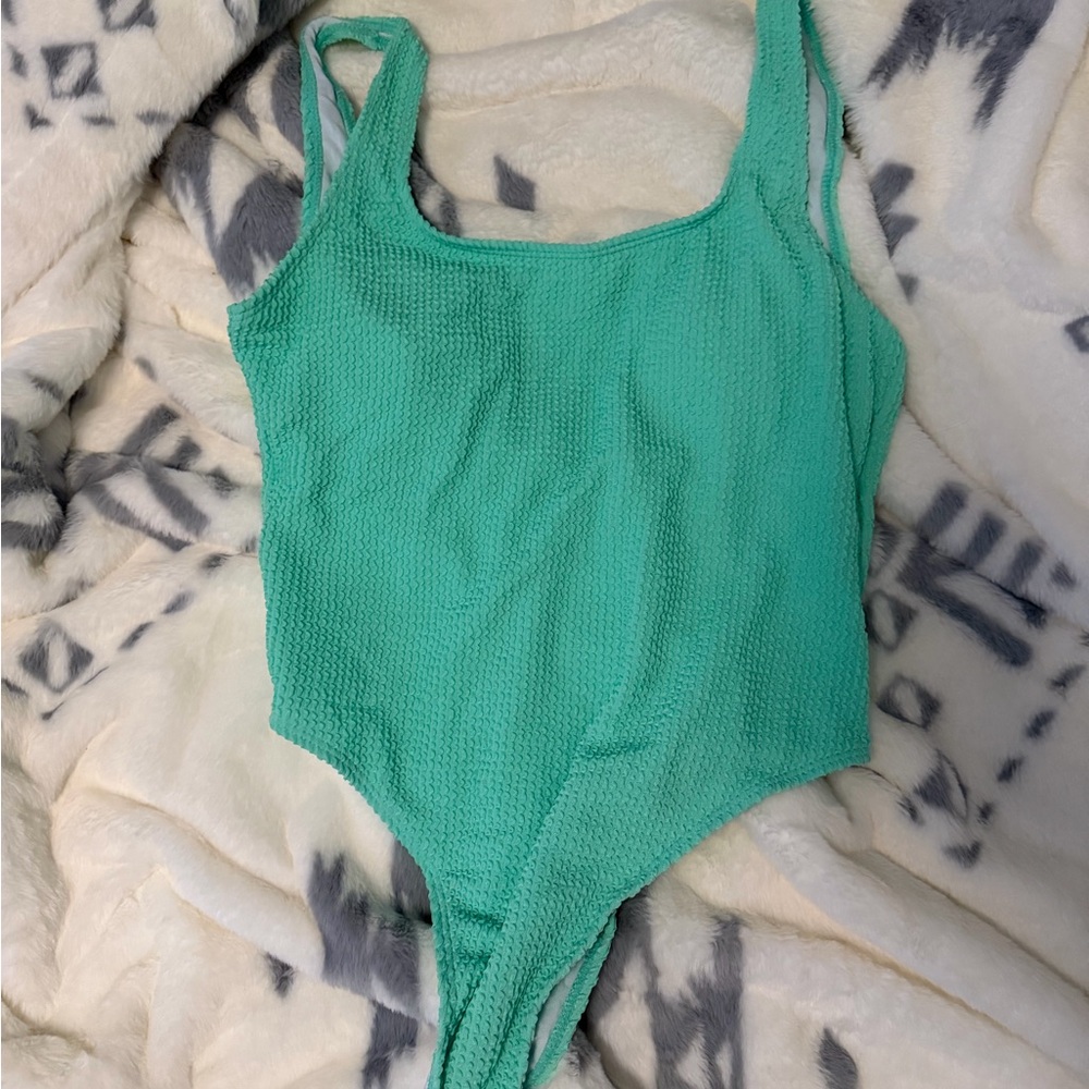 SHEIN Green Textured One Piece Swimsuit